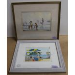 Two watercolours of beach scenes, one signed G.H. Clarke and the other Wilfred Sutton