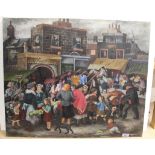 Hilda Davis, unframed oil on canvas 'Watney St Market', dated under signature 1944-,
