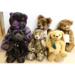 Six Charlie bears including Blackbeary, Anniversary Jack, Daniel, Stevie, Sam and Hannah,
