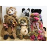 Six Charlie bears including Rainbow, Franklin, Sheba, Quill-I-Am, Mince Pie and Ridley,