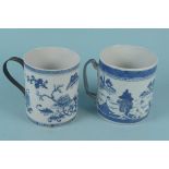 Two late 18th Century/early 19th Century Chinese blue and white porcelain tankards (one handle