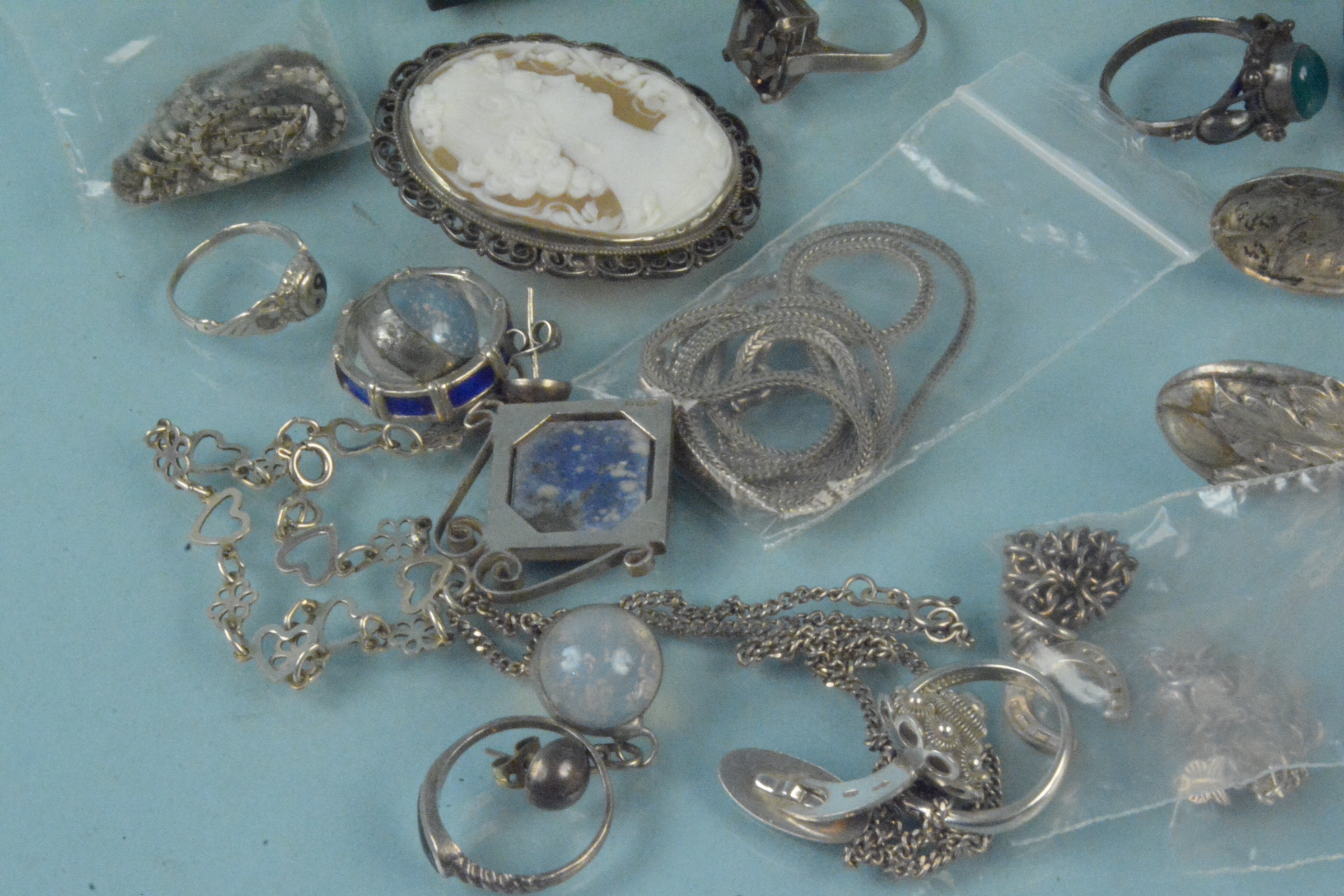 An interesting collection of silver and white metal jewellery including stone set rings, - Image 2 of 3