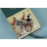 Mixed silver and white metal jewellery including amber earrings,