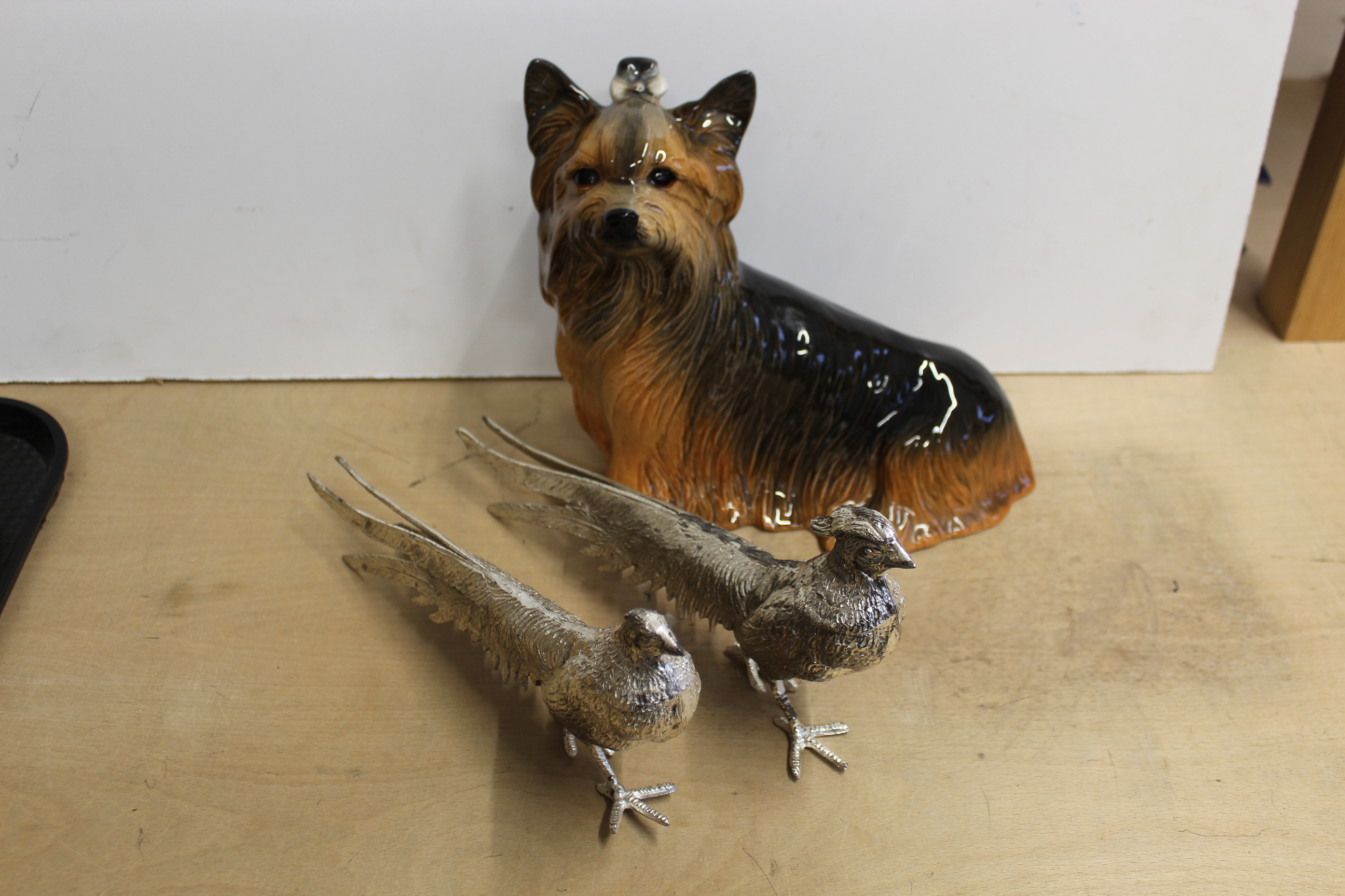 A Kingston pottery Yorkshire terrier, white metal pheasants, Sylvac puppy in a slipper, - Image 3 of 3