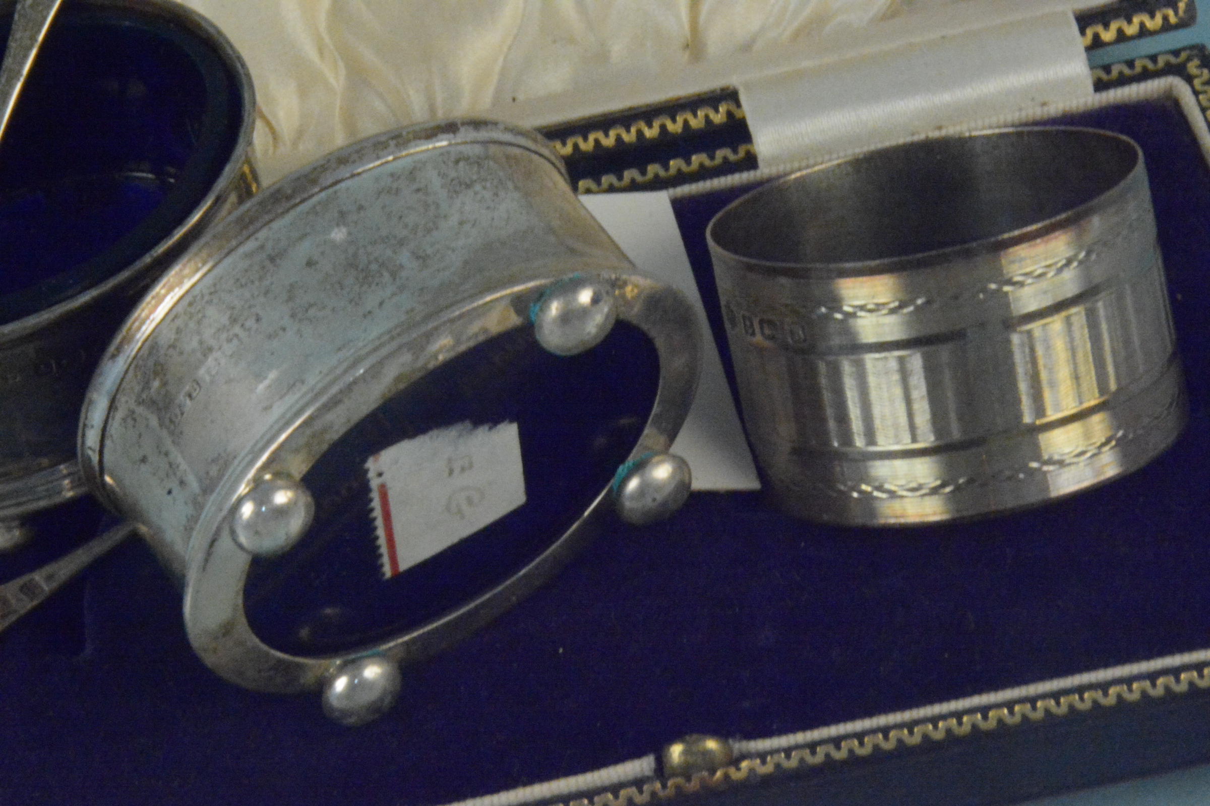 A collection of silver to include two oval salts with blue glass liners, spoons, - Image 3 of 3