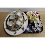Three 'pheasant' serving plates, Staffordshire coffee set, egg cups,