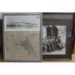 A framed print taken from Mr Wake's History of Southwold a map of the town plus a view of the South