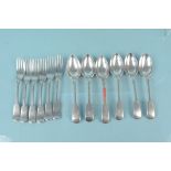 A set of six silver forks and spoons, hallmarked Birmingham 1900,
