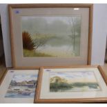 Douglas Haddon, two framed watercolours of lake scenes,