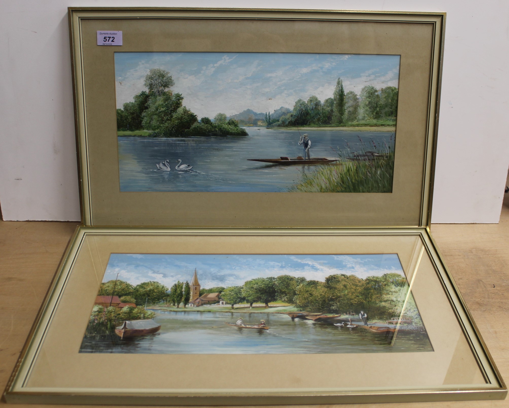 A pair of framed unsigned watercolours by the same artist,