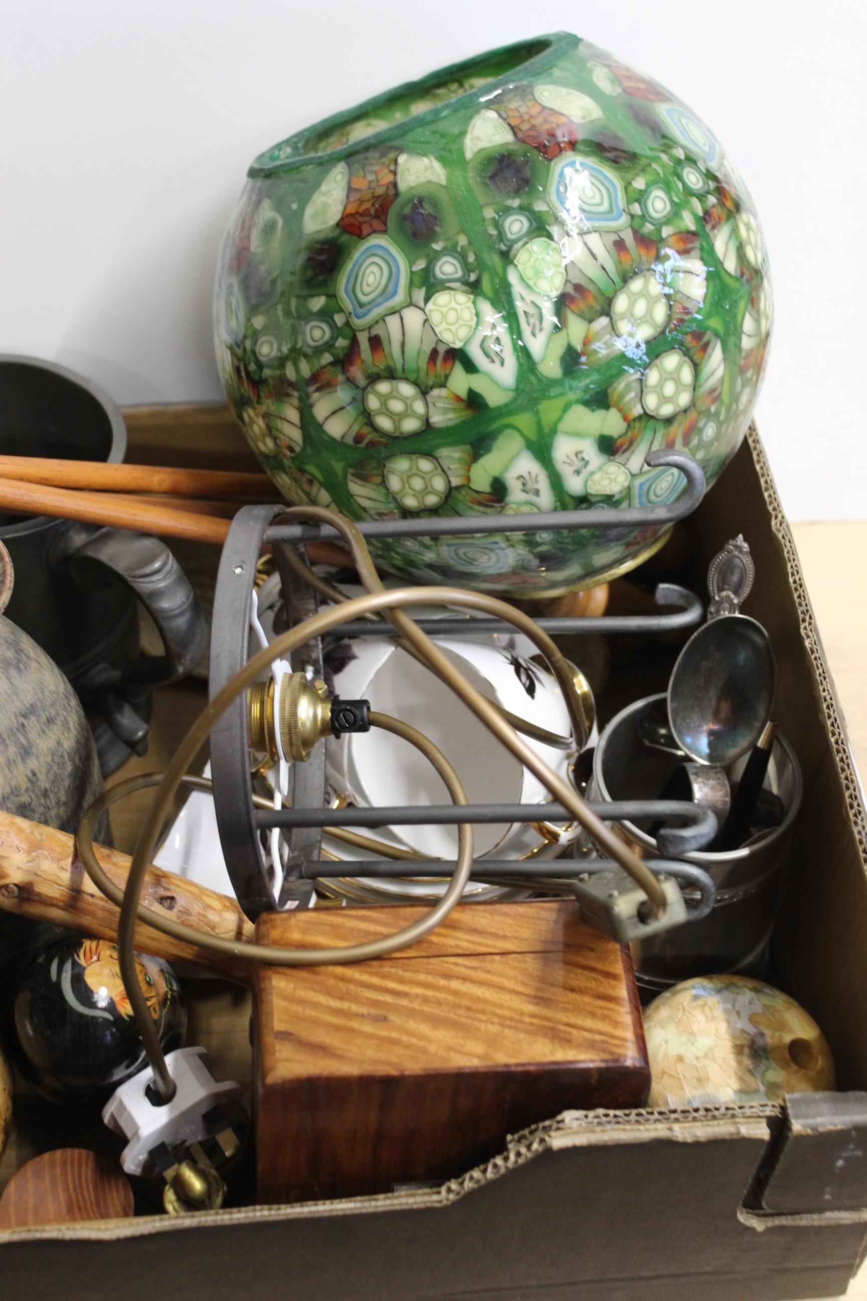 A mixed box of items including a large Denby vase, various vases, - Image 2 of 3