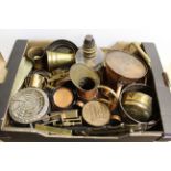 A box of assorted copper and brass items etc