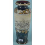 A Royal Doulton Hannah Barlow vase, decorated with sheep in a landscape, clearly marked base,