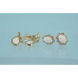 Two pairs of 9ct gold opal set earrings