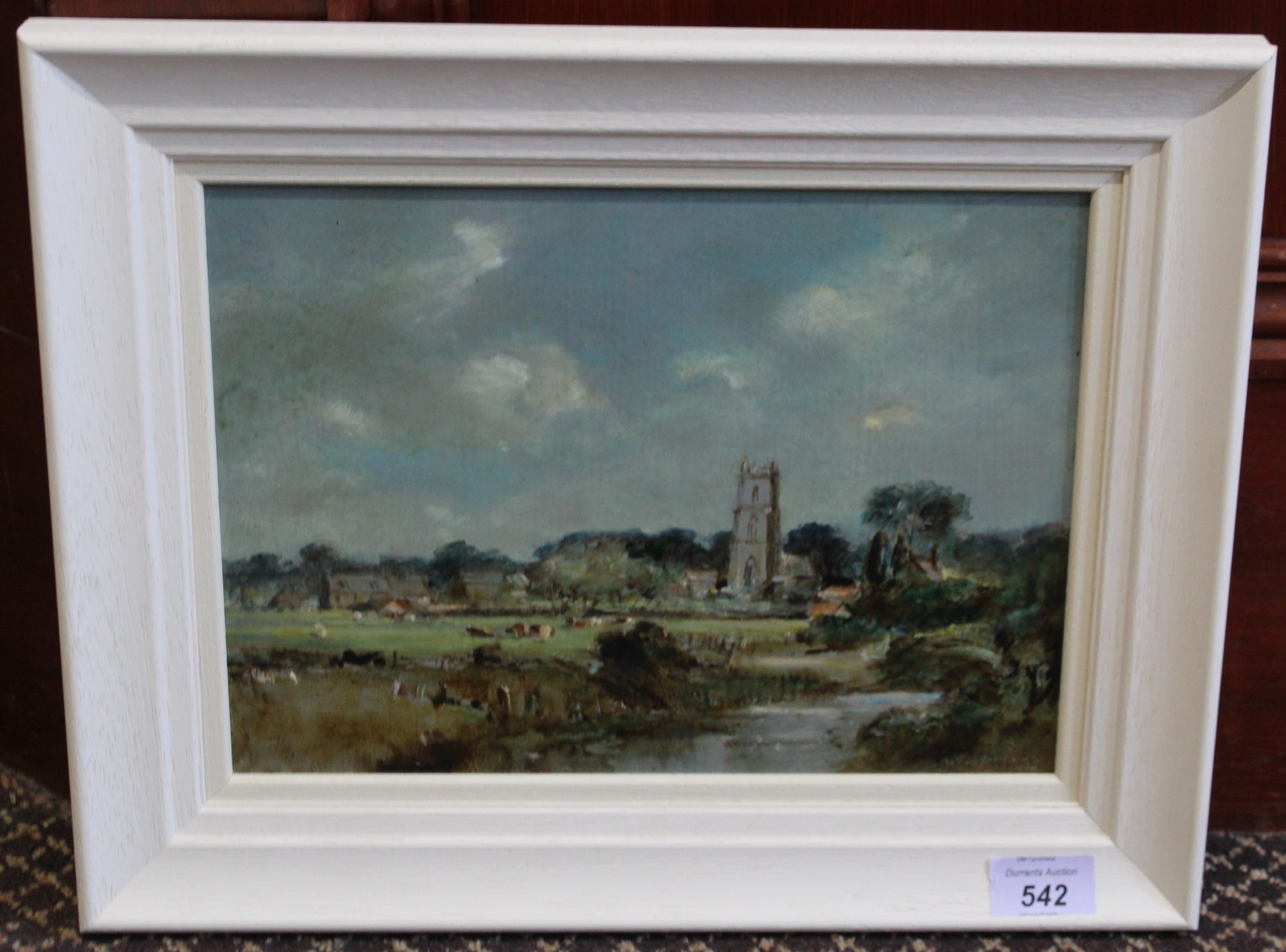 An oil on board of a Waveney valley scene with river in foreground, signed 'Arthur Davies R.B.A.