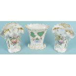 A pair of 19th Century hand painted porcelain flower vases plus one other