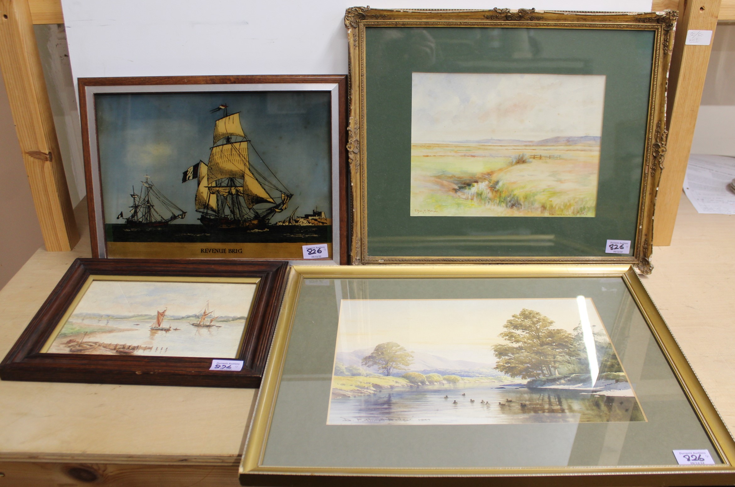 Two framed watercolour landscapes plus a framed watercolour of Bawdsey Ferry near Felixstowe,