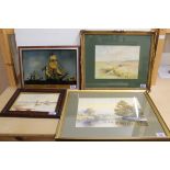 Two framed watercolour landscapes plus a framed watercolour of Bawdsey Ferry near Felixstowe,