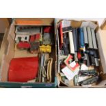 Two boxes of mixed vintage Hornby train sets and accessories including two engines,
