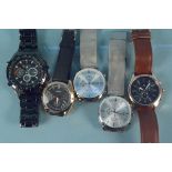 Five assorted gents chronograph wristwatches