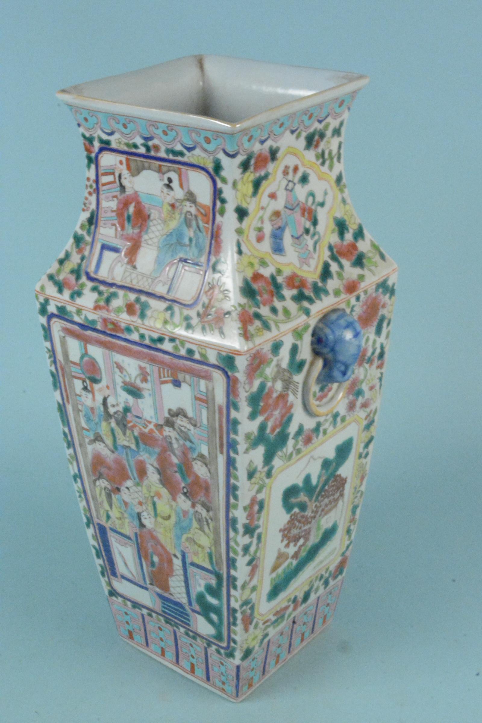 A Chinese porcelain vase of square tapering form with courtiers - Image 2 of 3