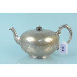 A Victorian engraved silver teapot, hallmarked London 1863, maker Robert Harper (heavily dented,