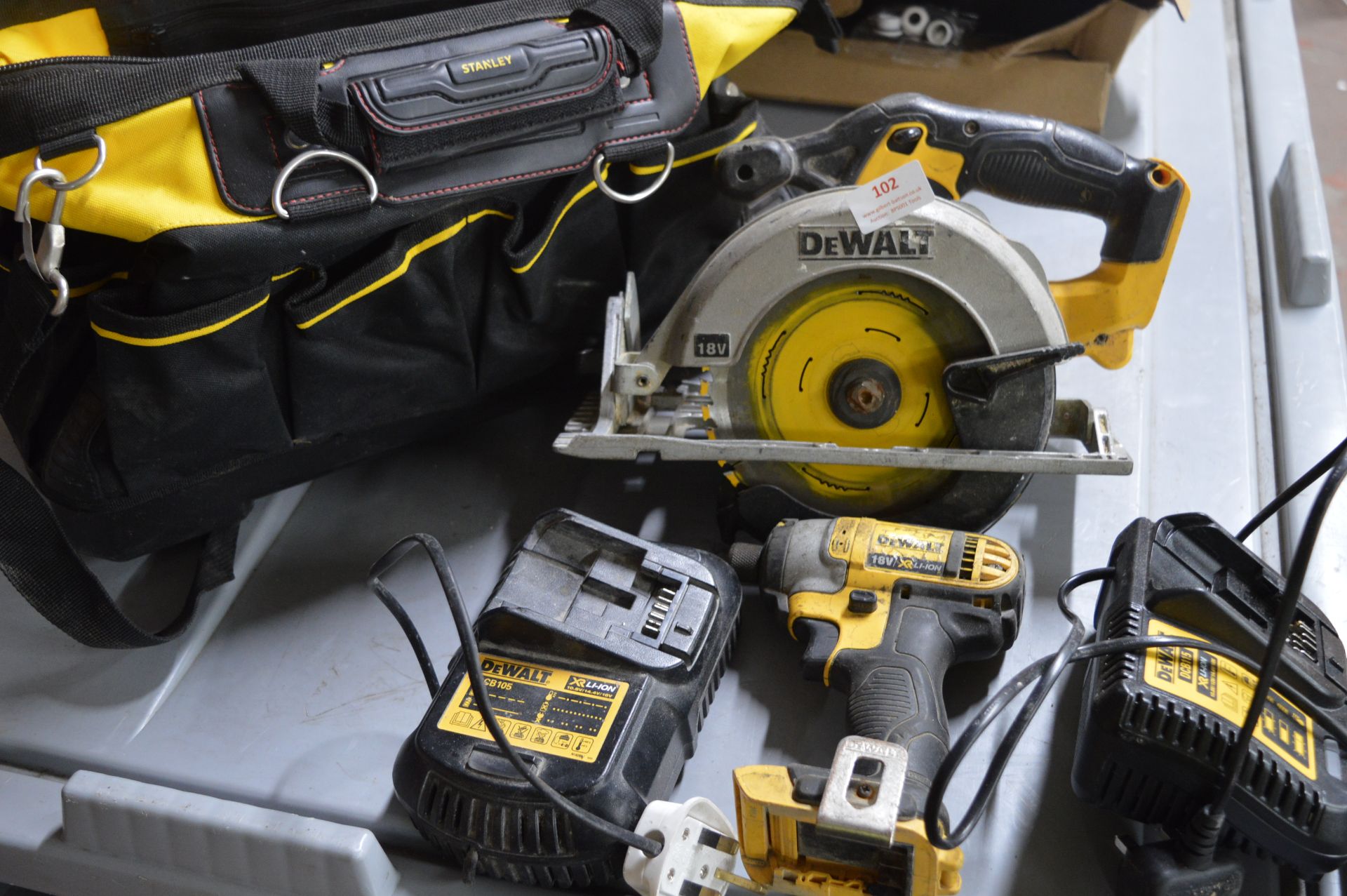 *Stanley Fat Max Toolbag with Dewalt Saw, Dewalt Driver, and Two Chargers