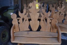 *Carved Wooden Two Seat Bench