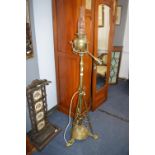 Victorian Brass Oil Lamp on Stand with Modern Electrification