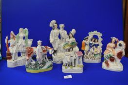 Six Small Staffordshire Flatback Figures - Dairy Maids, Highland Jessy, etc.