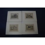 Four Mounted Hunting Etchings