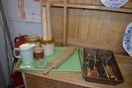 Vintage Kitchen Utensils, Jars, Tray, etc.