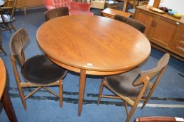 G-Plan Circular Extending Dining Table with Four Chairs in Brown Velour Upholstery