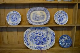 Two Victorian Blue & White Meat Plates etc.