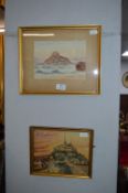 Two Framed Edwardian Watercolours of Saint Michel