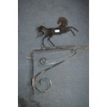 Wrought Iron Planting Basket Hanger with Black Horse Motif