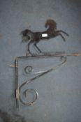 Wrought Iron Planting Basket Hanger with Black Horse Motif