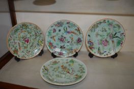 Four Celadon Chinese Famille Rose Plates