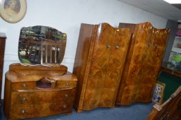 1930's Walnut Veneer Art Deco Bedroom Suite