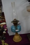 Victorian Oil Lamp with Blue Glass Reservoir