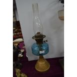 Victorian Oil Lamp with Blue Glass Reservoir