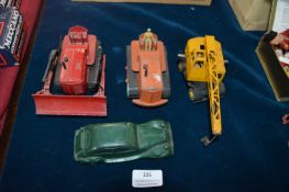 Three Diecast Dinky Super Toy Bulldozers, Cranes, etc. plus Vintage Composite Toy Car