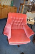 Retro Pink Upholstered Swivel Easy Chair