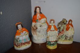 Four Staffordshire Flatbacks; Little Red Riding Hood