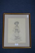 Victorian Pencil Sketch of a Child Wearing Eastern Costume