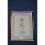 Victorian Pencil Sketch of a Child Wearing Eastern Costume