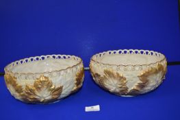 Pair of Royal Worcester Bowl with Gilt Leaf Design