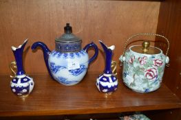 Royle's Patent Self Pouring Teapot, Chinese Rose Biscuit Barrels, and Two Ewers