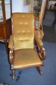 Mahogany Rocking Chair with Mustard Velour Upholstery