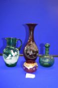 Four Coloured Glass Vases, Jugs, etc.